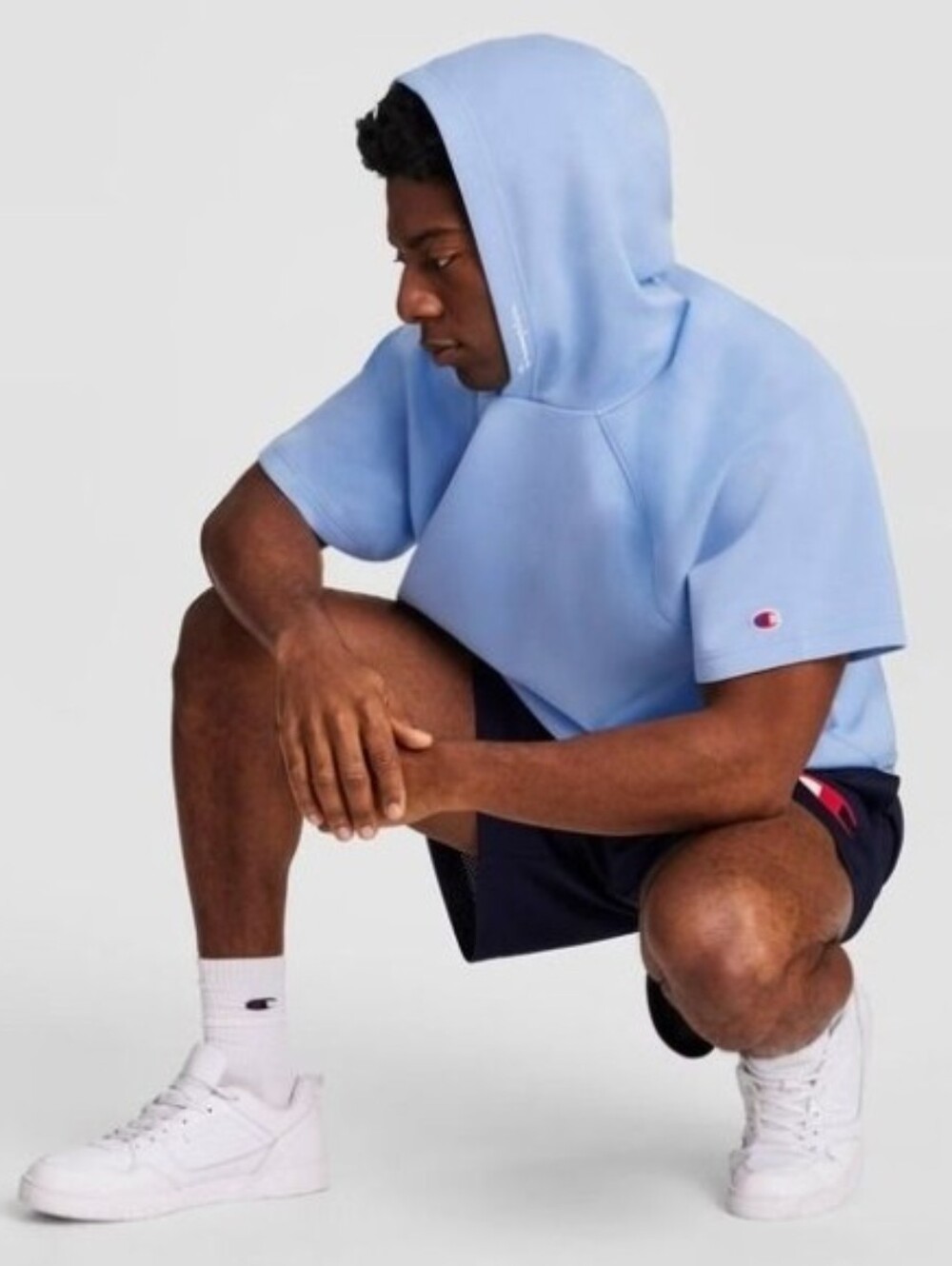Champion Men's Club Sport Short Sleeve Hoodie, Placid Blue Size L - Picture 2 of 8